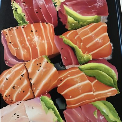 Sushi-Box, 8er Nigiri / Öl auf Leinwand / 100 x 80 cm / 2020