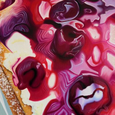 Waffel, Kirschen, Sahne / Öl auf Leinwand / 100 x 70 cm / 2026