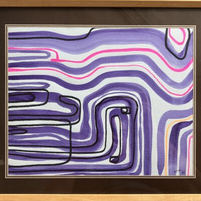 Labyrinth / Aquarell + Textmarker auf Papier / 23 x 29 cm / 2022, Holzrahmung 